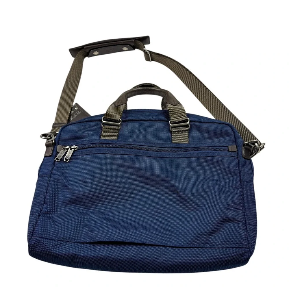 Tumi Ballistic Nylon Leather Trim Messenger Bag Briefcase Navy Blue